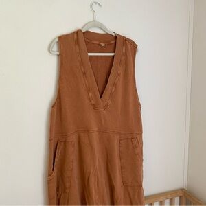 Sleeveless V-Neck Rust Brown Cotton Jumpsuit